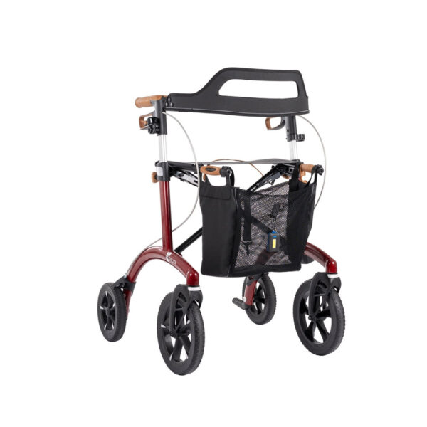 Saljol Aluminium Rollator mit Vollausstattung AR62 in Farbe barolo red. Offroad-Rollator.