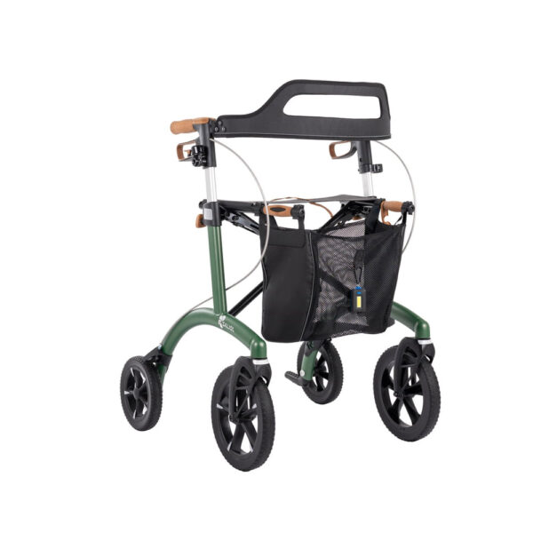Saljol Aluminium Rollator mit Vollausstattung AR62 in Farbe forest green. Offroad-Rollator